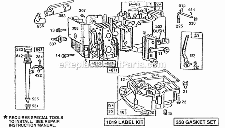 Cyl Sump Oil FillGovernor Diagram and Parts List for 190702-2509-01  Briggs and Stratton Engine